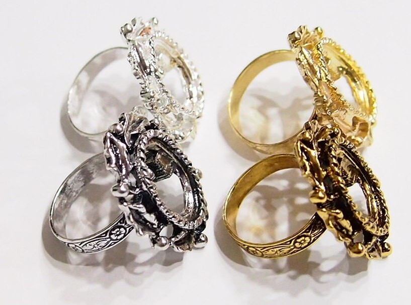 4 Colors of 18x13mm Victorian Art Deco Wreath Leaves Adjustable Ring Settings