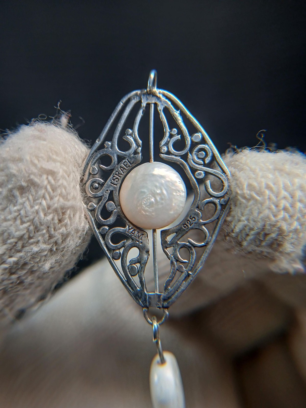 Sterling Silver 925 YAM Israel Mother of Pearl Pendant ~2″