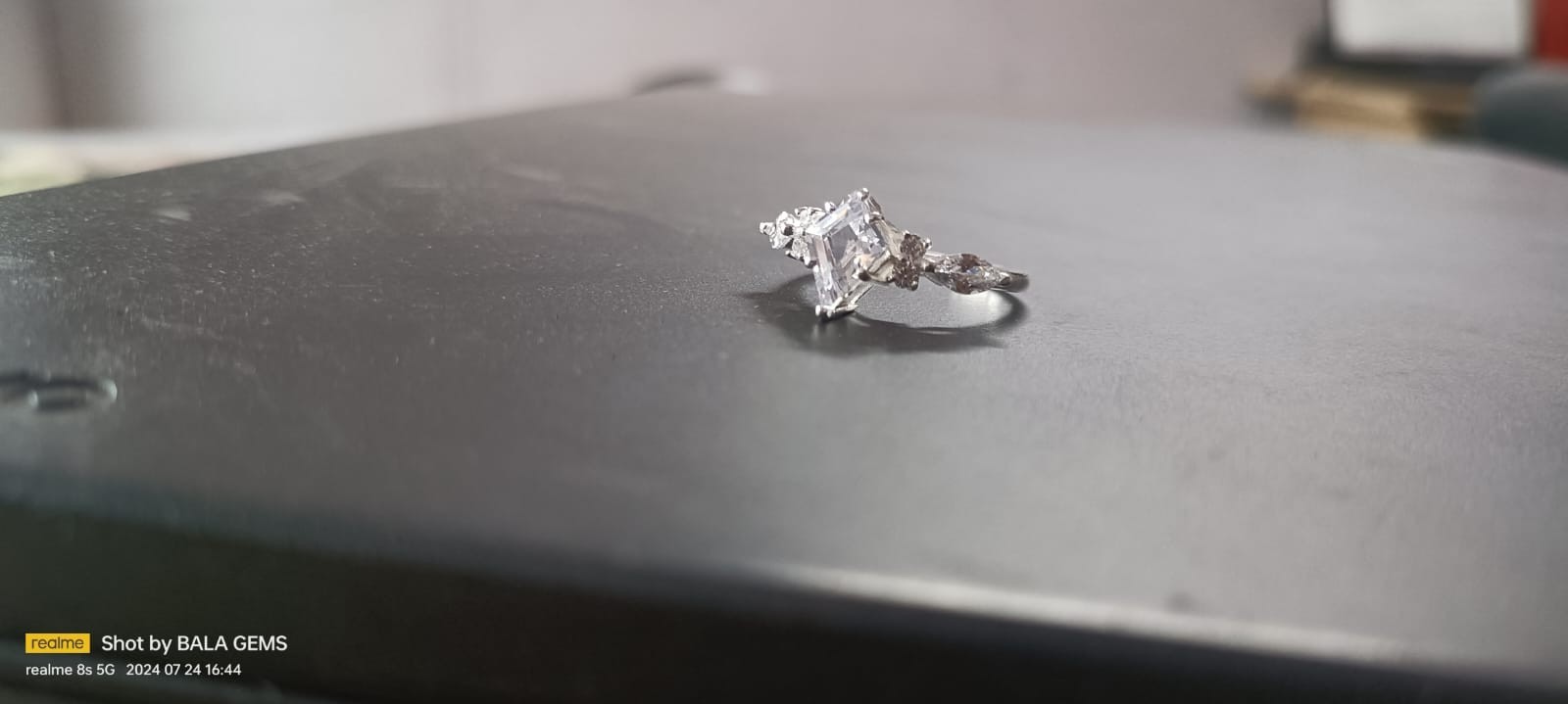 Unique Kite Cut Moissanite Engagement Ring, Art Deco White Gold Cluster Ring