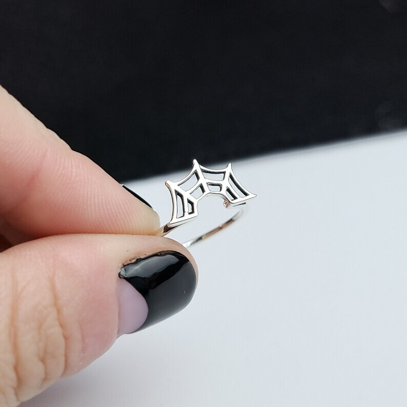 Spider Web Ring Cobweb Black Widow Spiderweb Stacking Web Wedding Band Jewelry