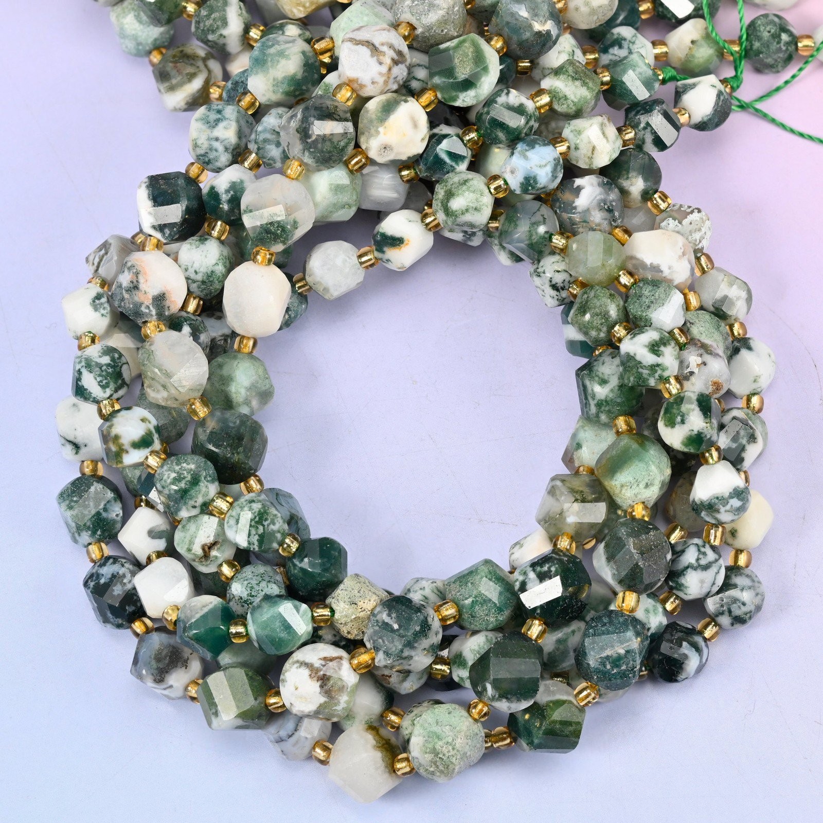 Tree Agate Faceted Spiral Twist Beads: Size 8mm 10mm, Jewelry Making