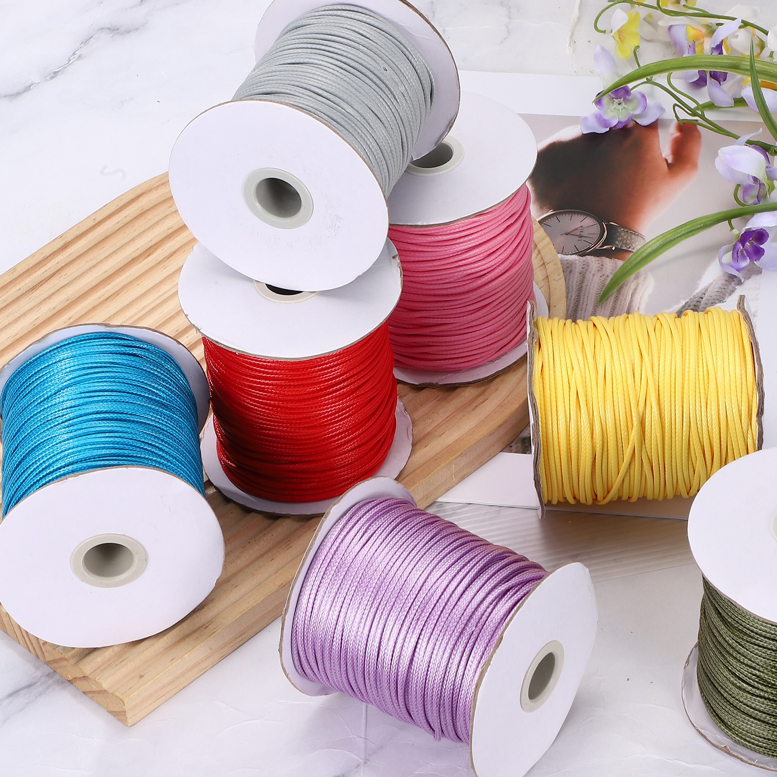 Waxed Cord 2mm Waxed Thread 87 Yard Wax String Leather Cord (Bright White)