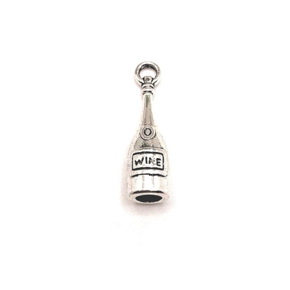 Silver Wine Bottle 3D Charms, 28x8mm – US Seller