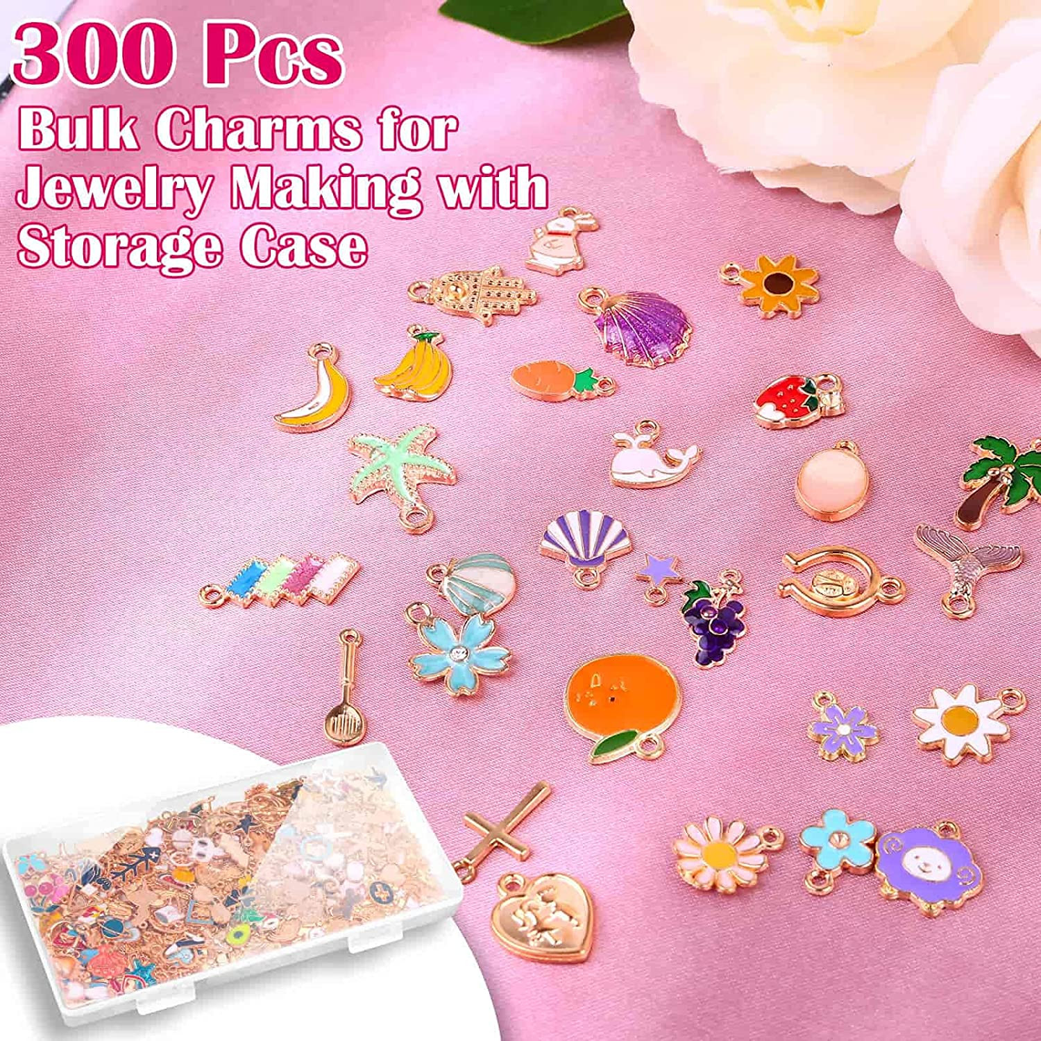 300Pcs Charms for Jewelry Making, Wholesale Bulk Assorted Gold-Plated Enamel Ear