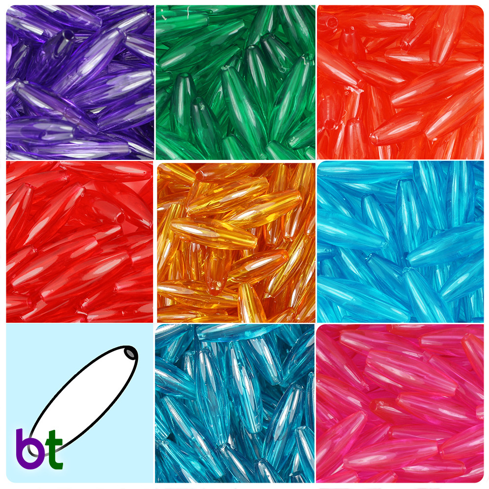 BeadTin Transparent 19mm Spaghetti Plastic Beads (150pcs) – Color choice