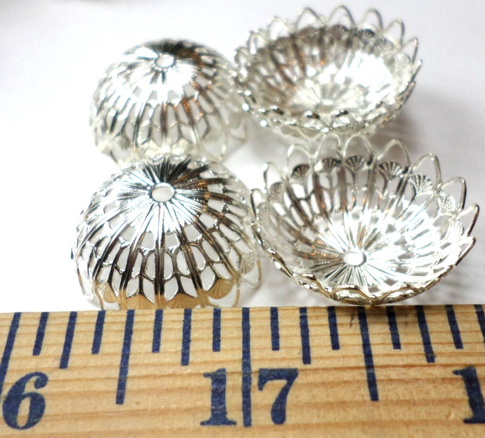 15 Vintage Shiny Silver Art Deco Filigree Round Huge Bell Bead Caps 26x10mm