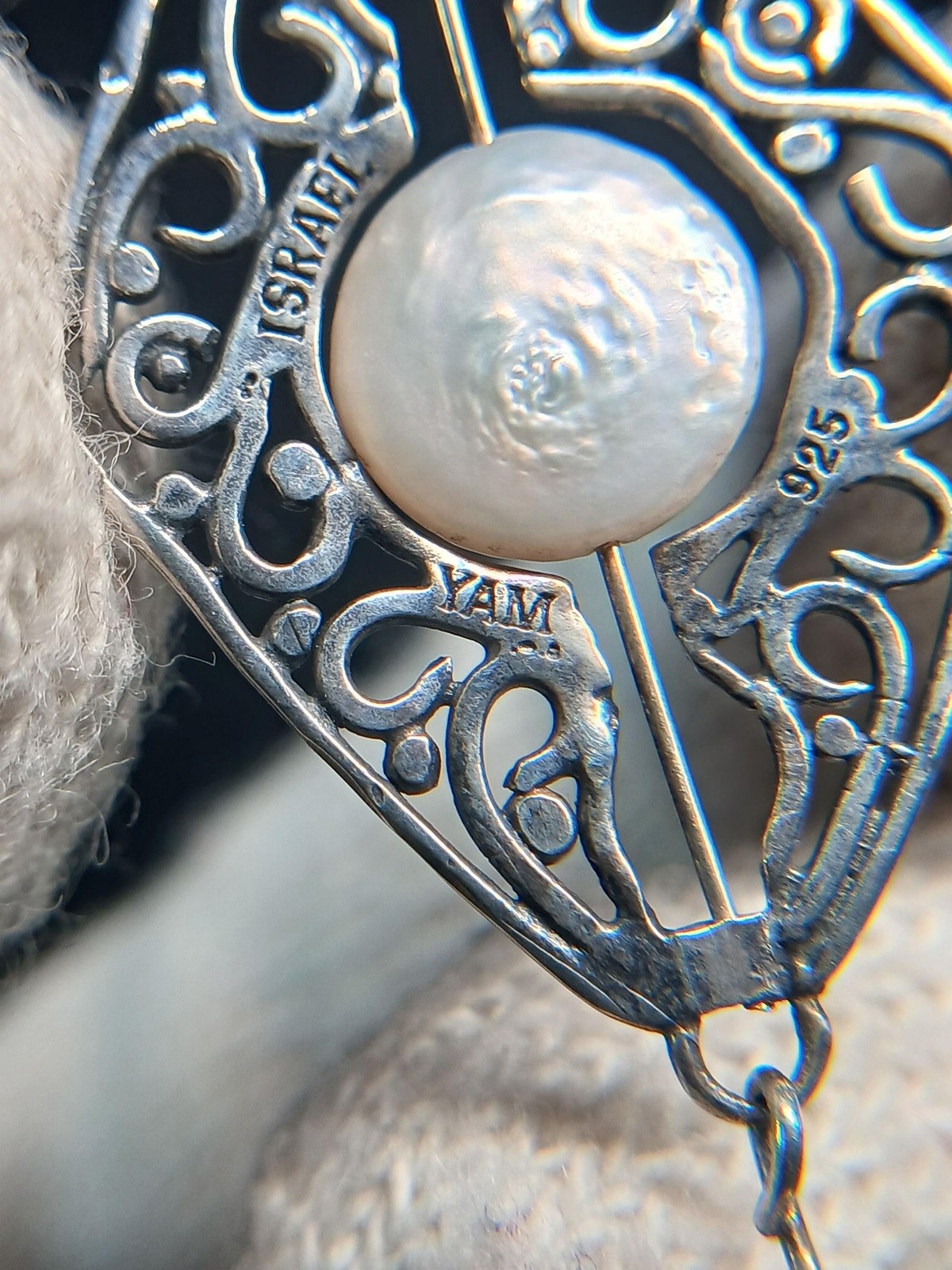 Sterling Silver 925 YAM Israel Mother of Pearl Pendant ~2″