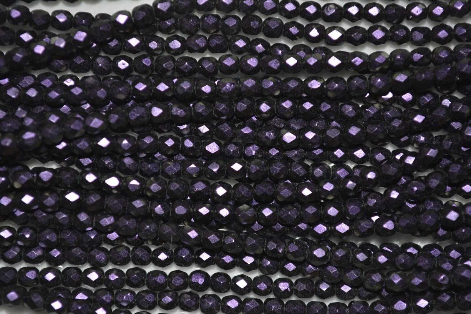Czech Fire Polished 4mm round faceted glass beads – Polychrome Black Currant