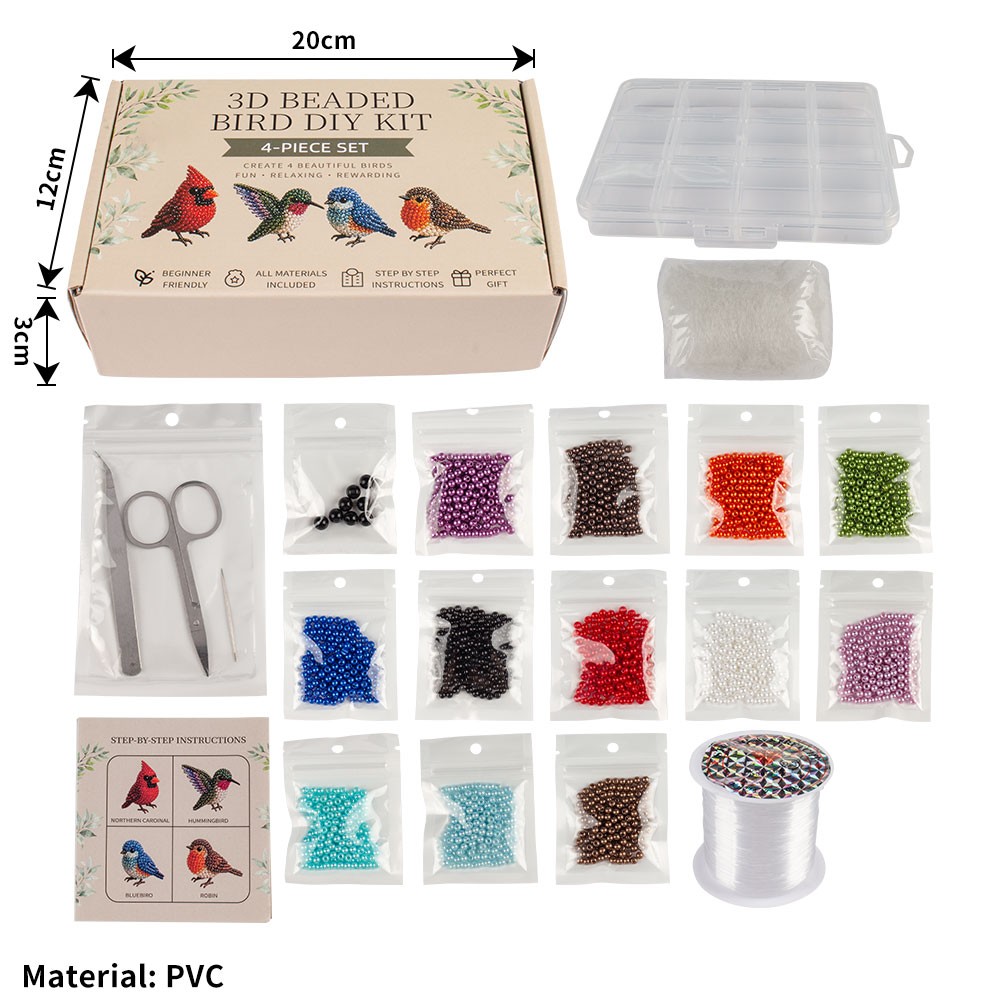 3D Beaded Animal/Bird DIY Kit, Handmade Beadwork Art Craft Set with Instructions