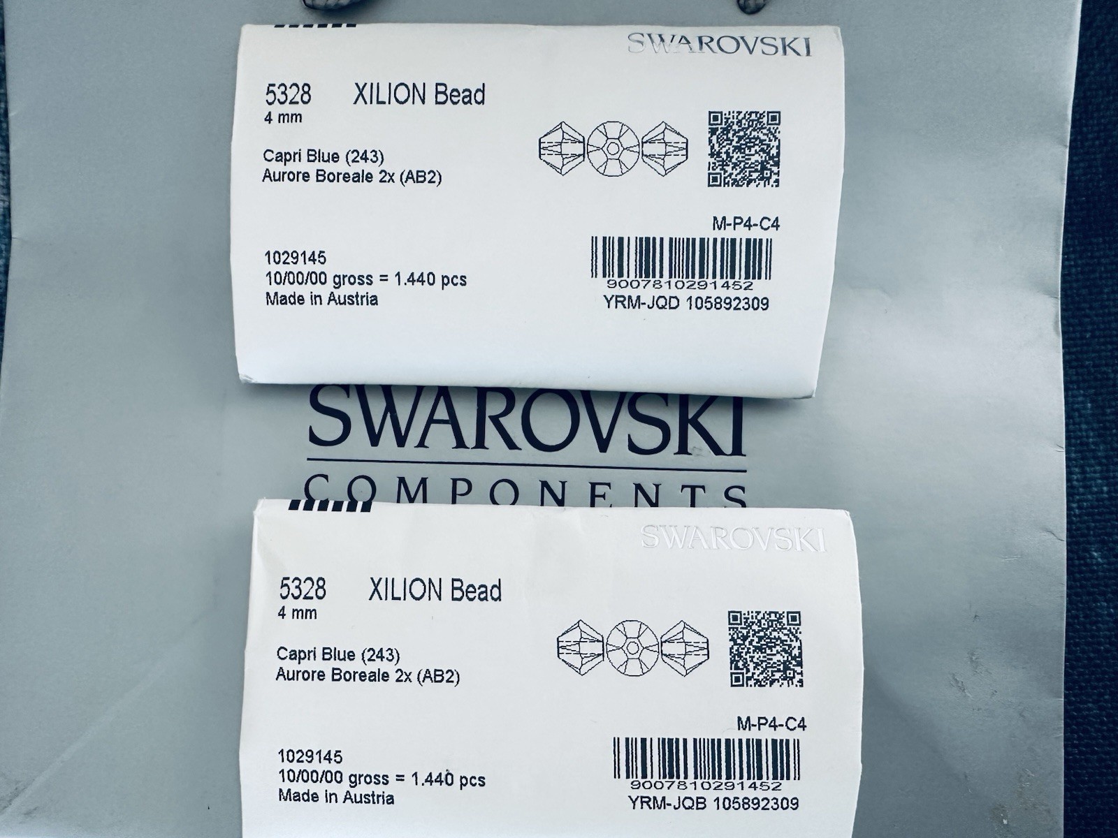 Swarovski 5328 4mm Capri Blue AB 2X 1440 pcs. Sealed pack Ausrtia