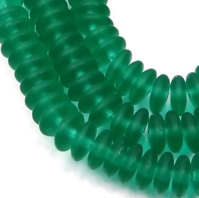50 Czech Frosted Sea Glass Rondelle Beads Matte – Emerald 6x2mm