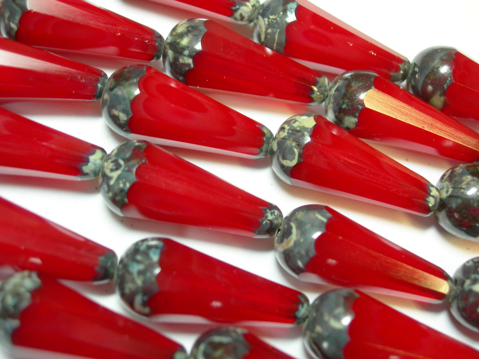 8 Czech Glass Red Opal Travertine Faceted Teardrop Beads 20x9mm
