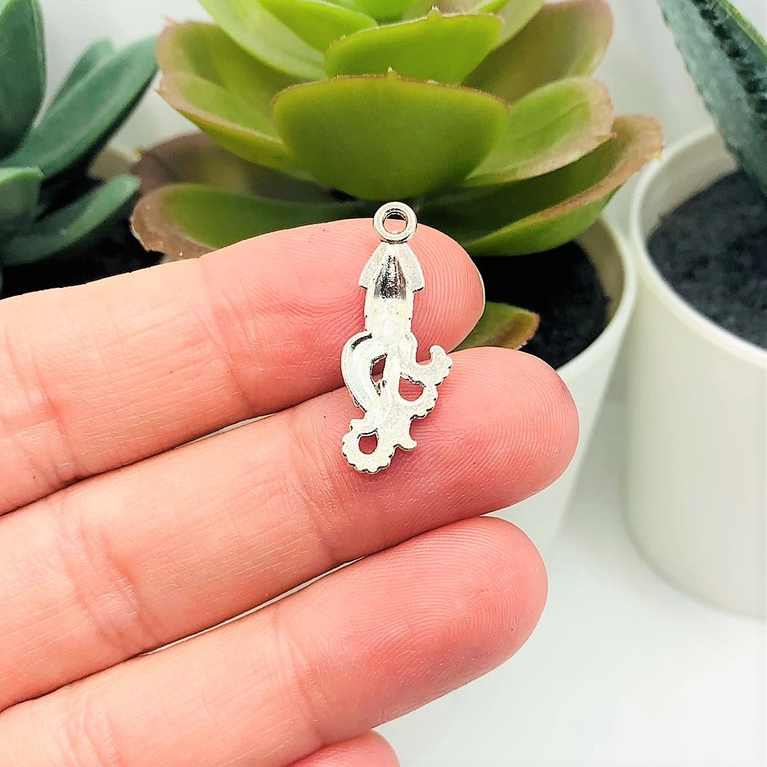 Small Silver Squid Charms, 25x10mm – US Seller