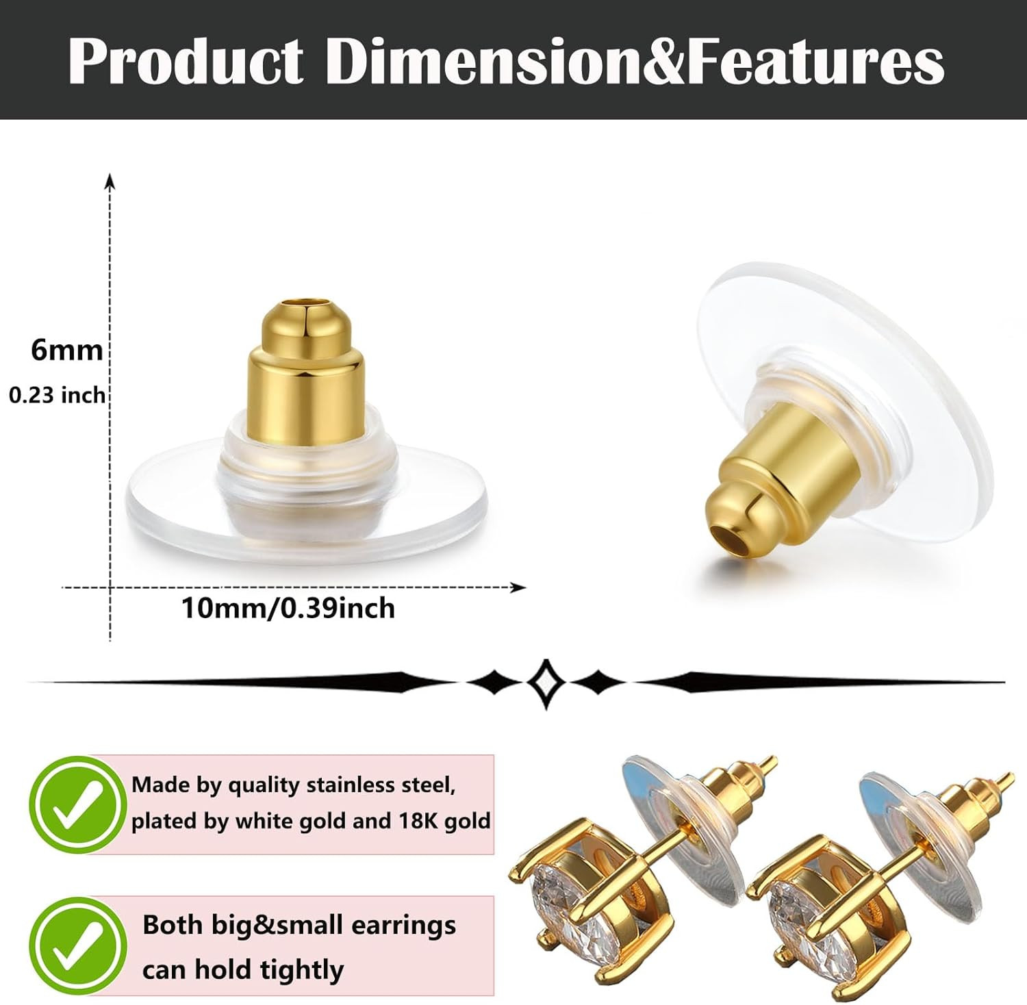 100pcs Fishhook Earring Backs Replacements for Stus – Bullet Clutch Back Earring