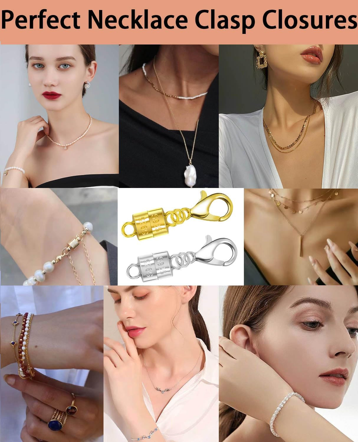 925 Sterling Silver Magnetic Necklace Clasps，Magnetic Necklace Clasps and Extend