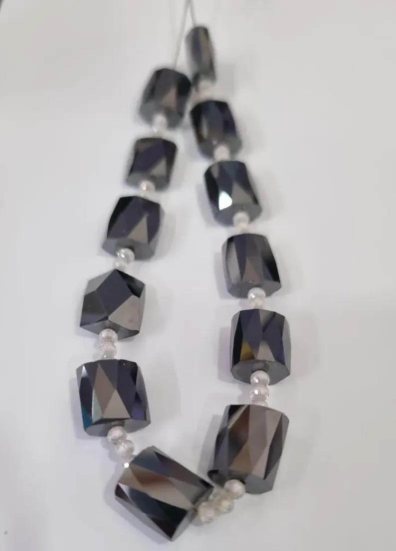 black Moissanite Tube & white 2.50 MM Round Beads Hand made |for