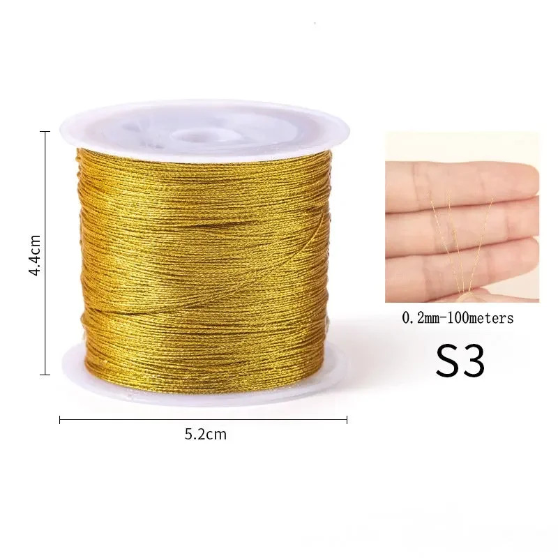 0.2-1MM Metallic Ornament String Silver Gold Color Cord Jewelry Thread for Chris