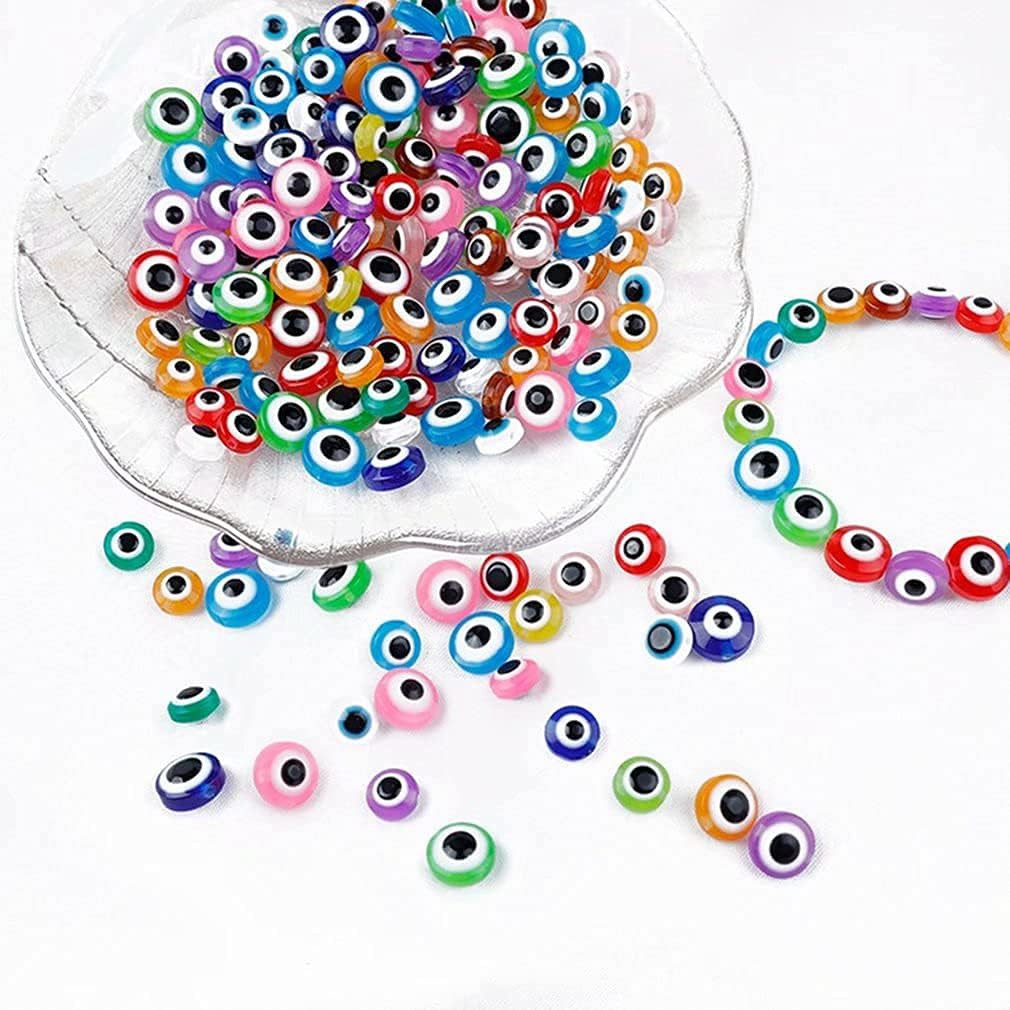 200 Pieces Flat Round Evil Eye Beads Handmade Resin Lampwork 8mm Charms Spacer B