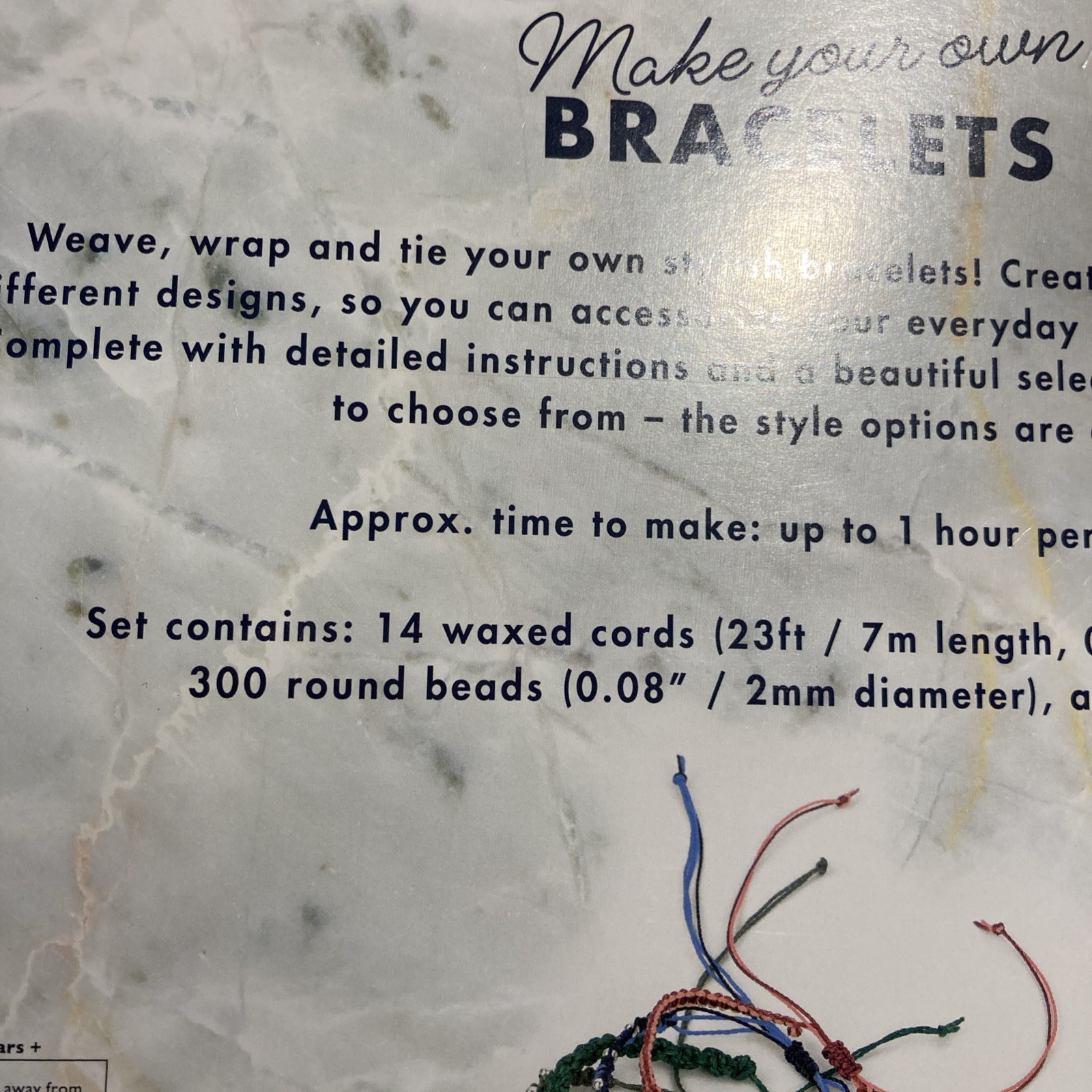 Bracelets Friendship Making Kit Waxed Cords Beads Teen/Adult + Instructions NEW
