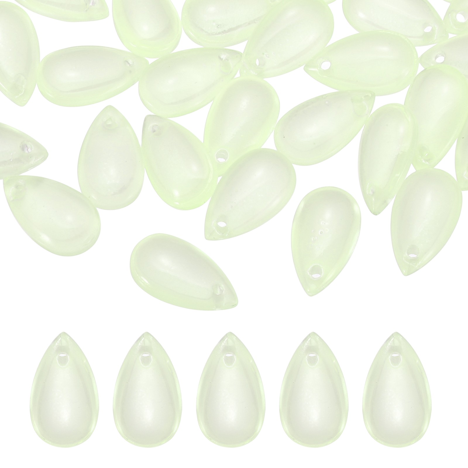 50Pcs Crystal Teardrop Beads, Top Drilled Charm Czech, Green White