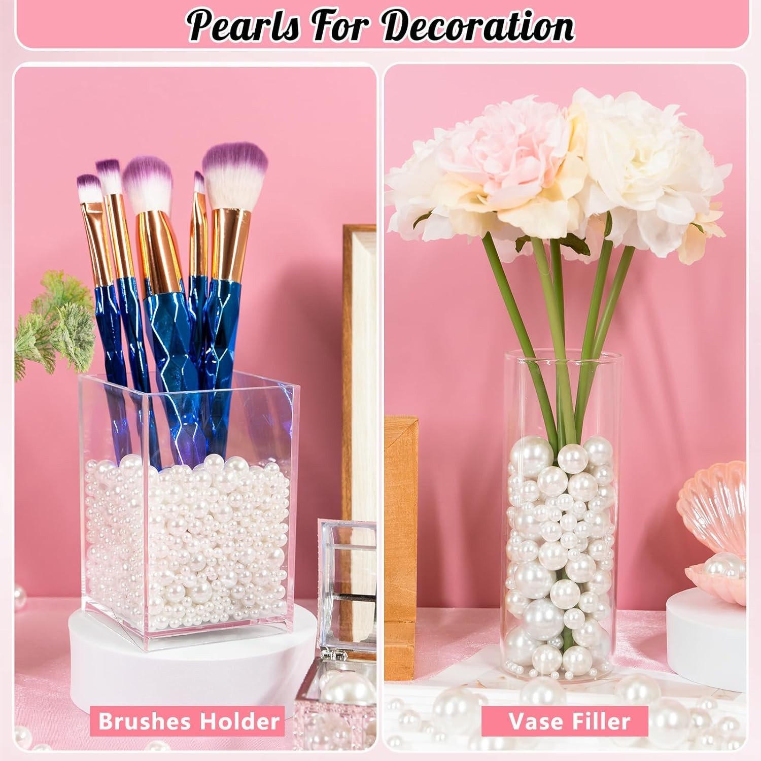 2000PCS Pearls for Crafting, Ivory No Hole Beads for Centerpieces Vases, Assorte