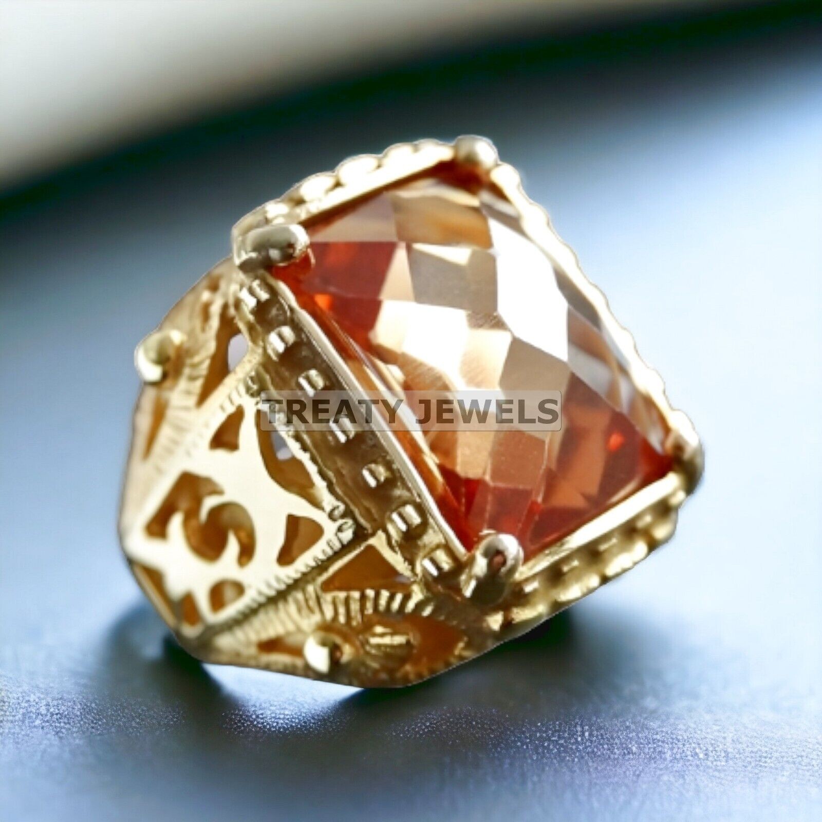 Citrine Cushion Cut With 14k Yellow Gold Ring For Men’s #445 #