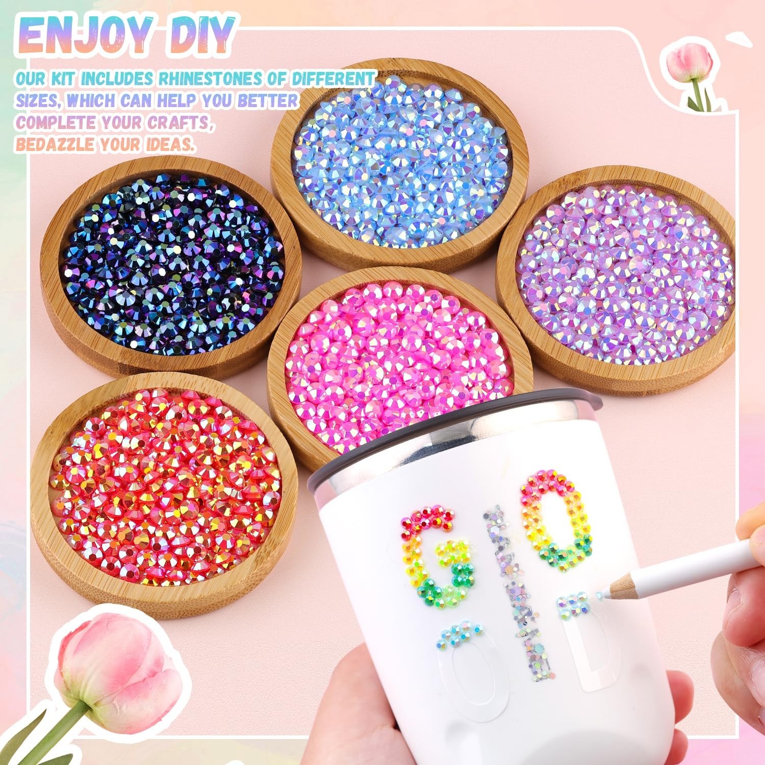 8000Pcs Resin Rhinestones with 3Pcs B7000 Jewelry Glue for Crafting, Multicol…