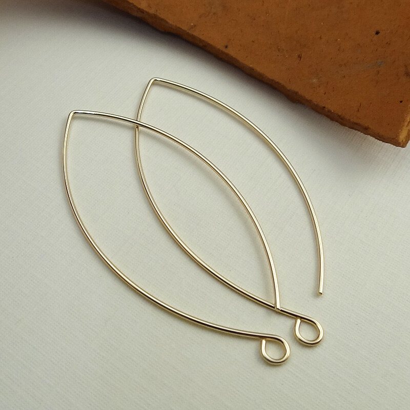 Gold Filled 2″ Ear Hooks – 14/20 Yellow Gold Filled – Leaf Style Large Ear Wires
