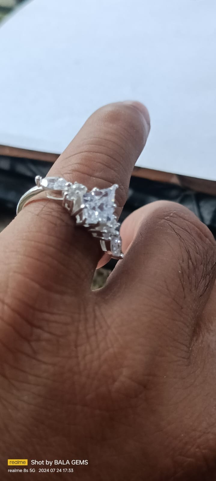 Unique Kite Cut Moissanite Engagement Ring, Art Deco White Gold Cluster Ring
