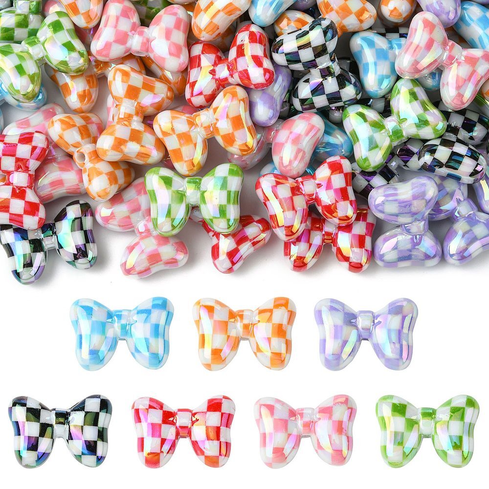 40pcs Acrylic Bowknot Beads Printed Spacer Bead for Bracelets Necklace Jewelry