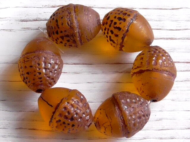 6 – 12x10mm CZECH TRANSLUCENT MATTE AMBER BROWN ACORN DARK BROWN WASH GLASS BEAD