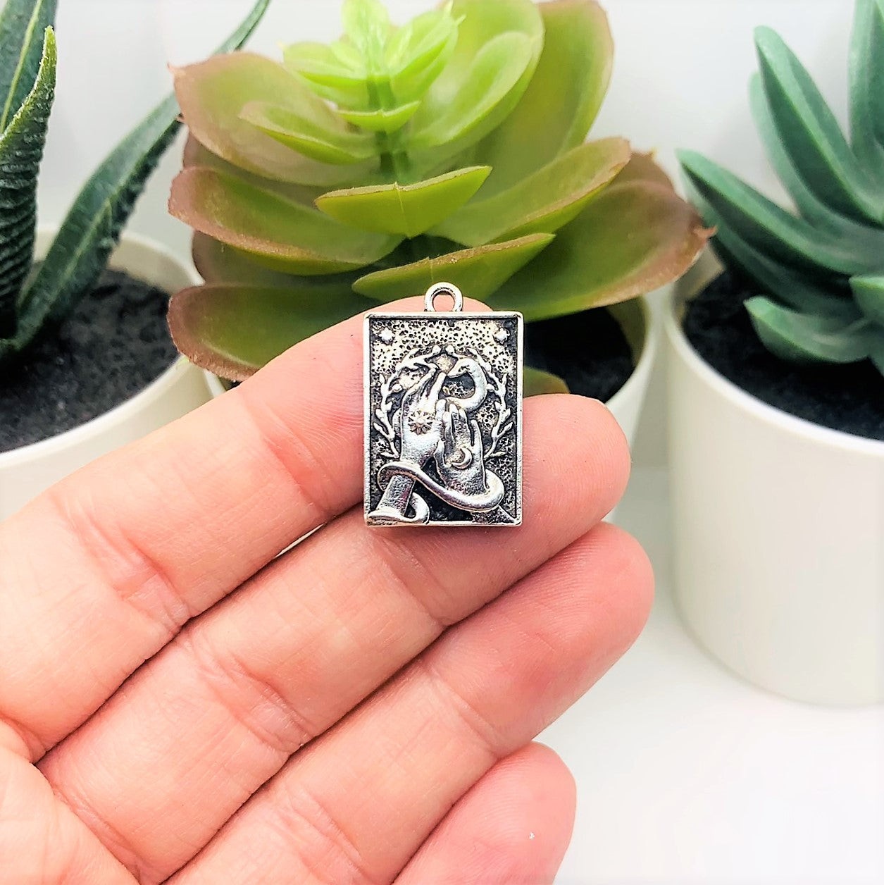 Antique Silver Witchy Hecate Pendant, 15x23mm – US Seller