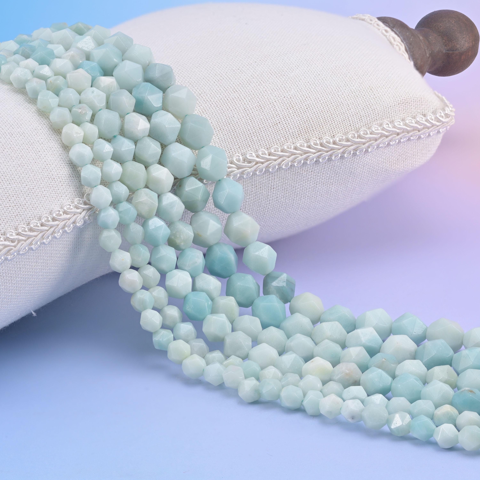Blue Amazonite Diamond Star Cut Beads 6mm 8mm 10mm 15.5 Inch Strand