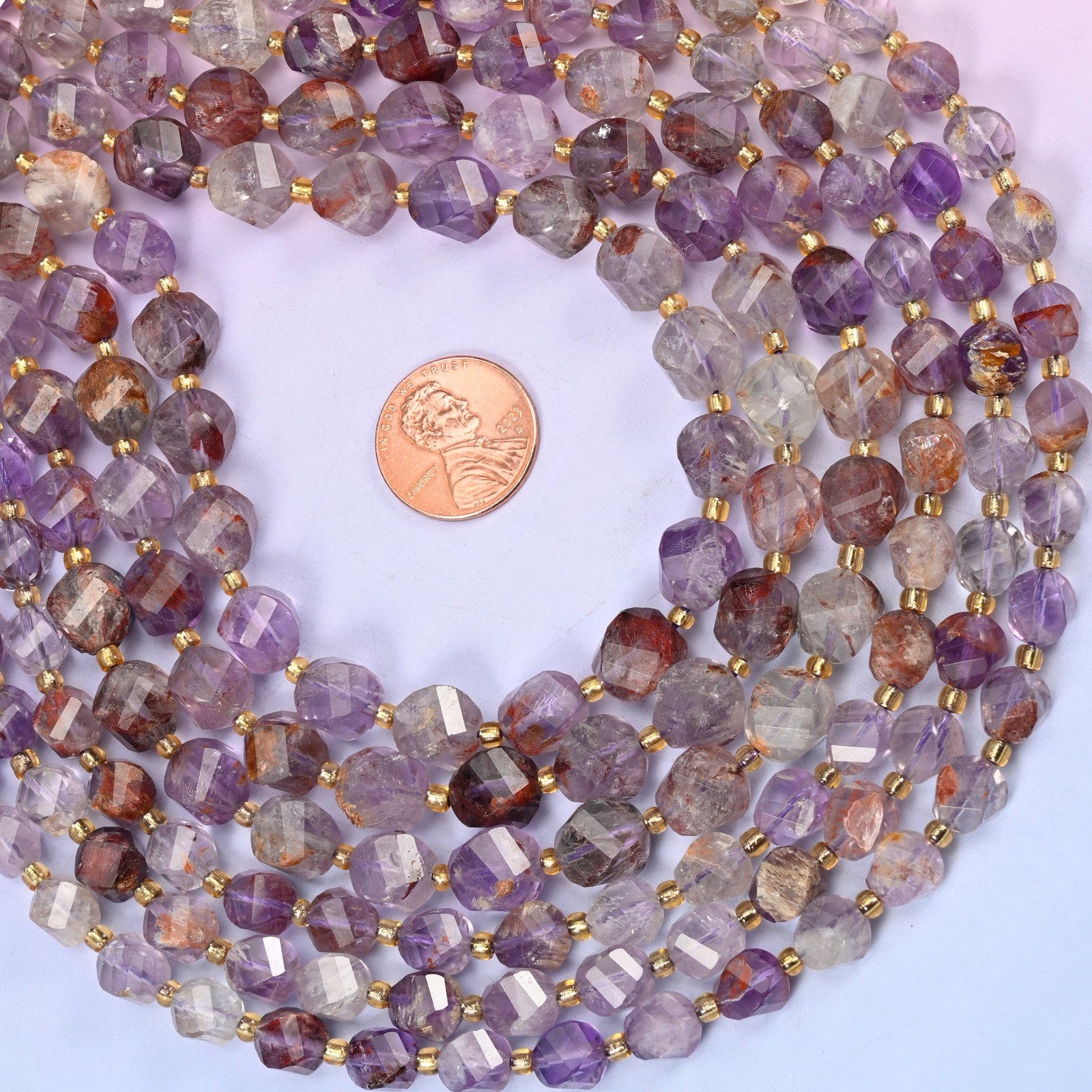 Super 7 Phantom Faceted Spiral Twist Beads: Size 8mm 10mm, Jewelry Making