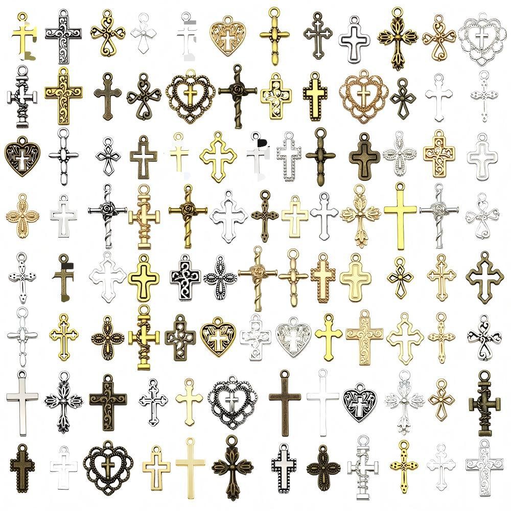 BULK 100Pcs Cross Mixed Charms DIY Jewelry Making Pendants
