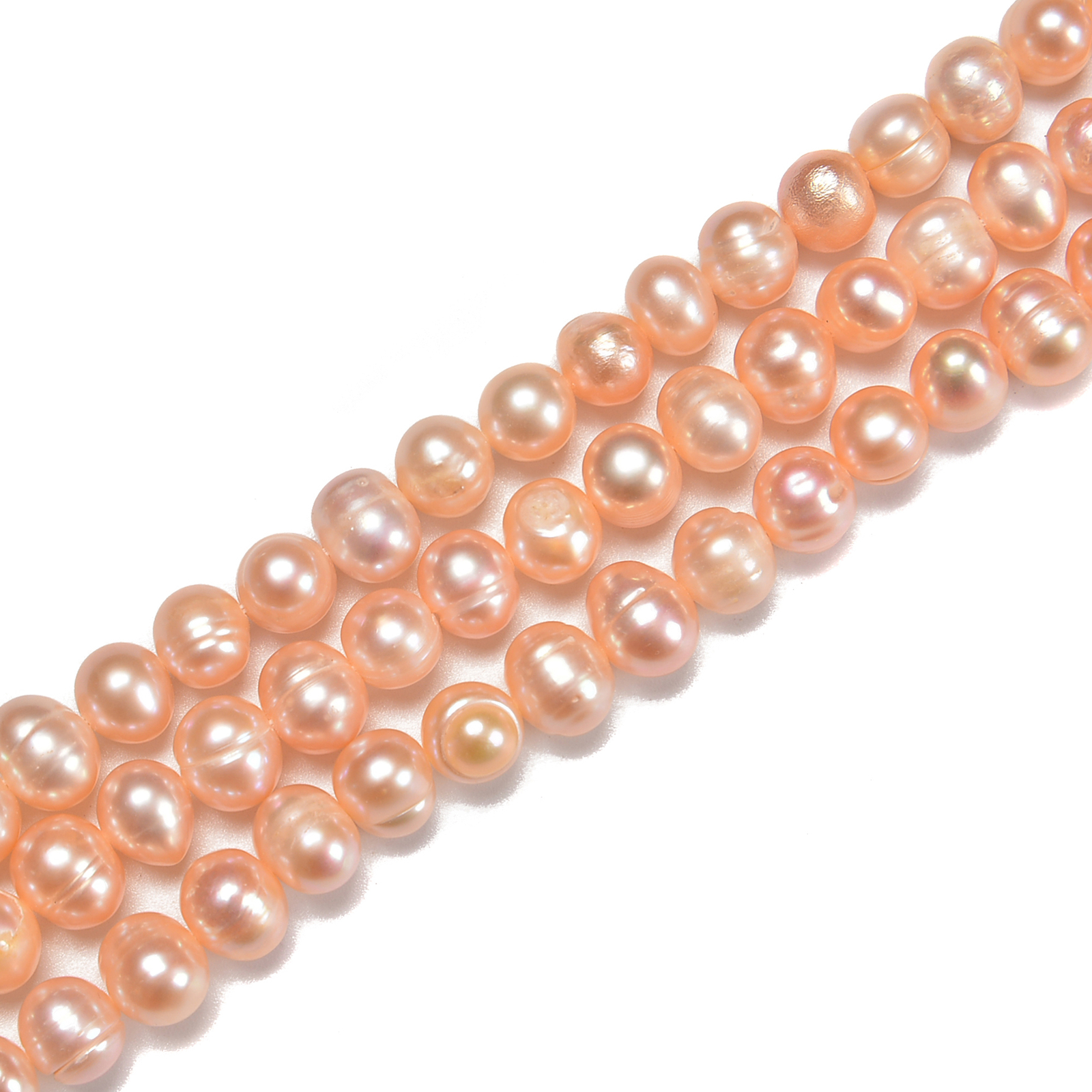 Fresh Water Pearl Pink Ringed Potato Round Beads 7-8mm 8-9mm 9-10mm 14” Str