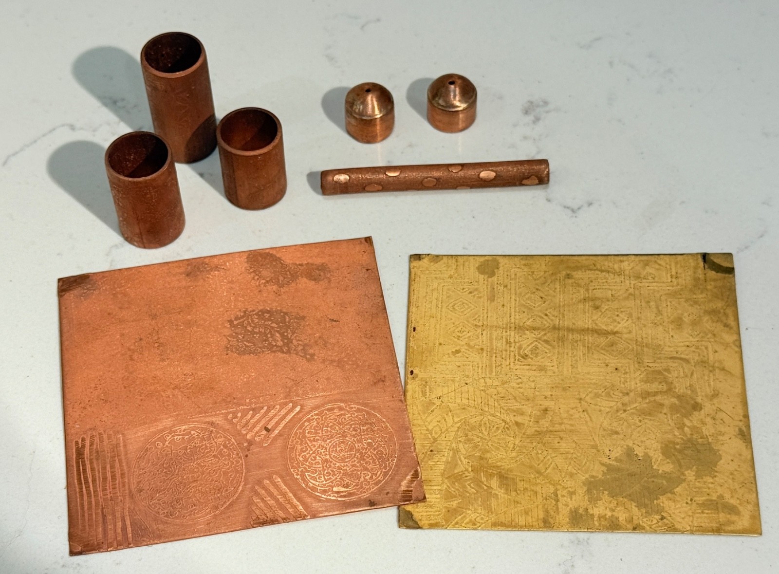 Jewelry Making Lot Embossed Copper and Brass Copper Pipe End Caps