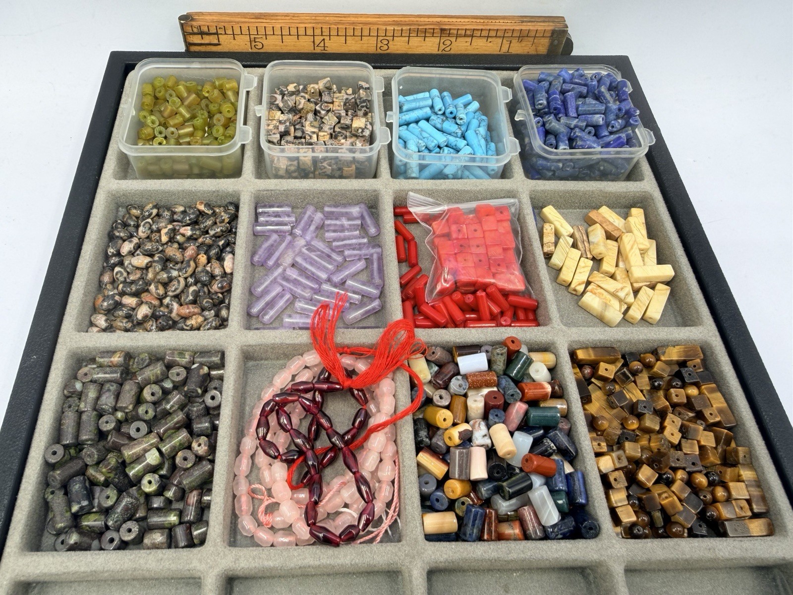 .75 Lbs Mixed Gemstone Tube Cube Cylinder Beads Jewelry Making Artisan Bulk Lot
