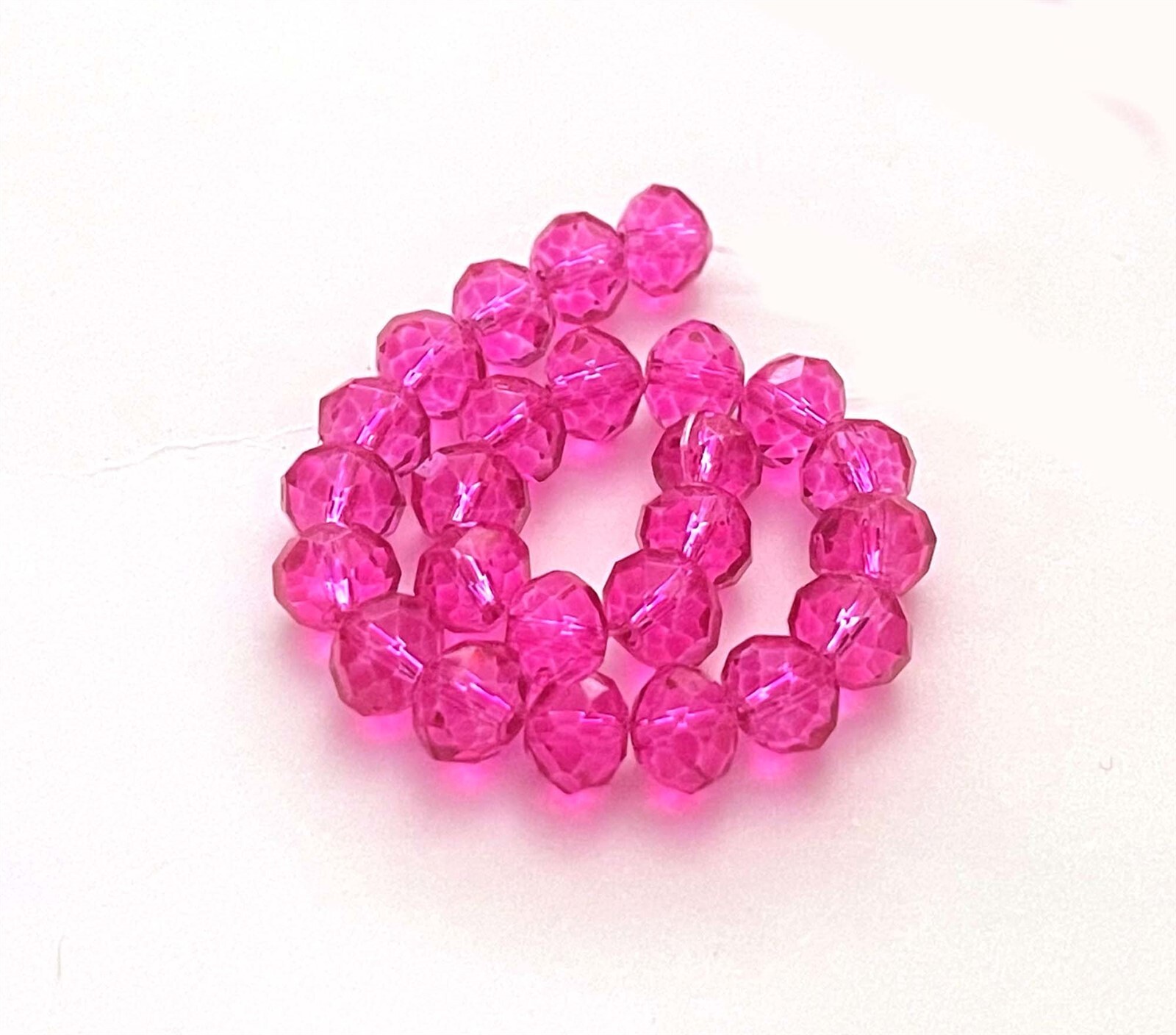 25 Firepolish Glass Faceted Rondelle Crystal Beads – Hot Pink / Magenta 8x5mm