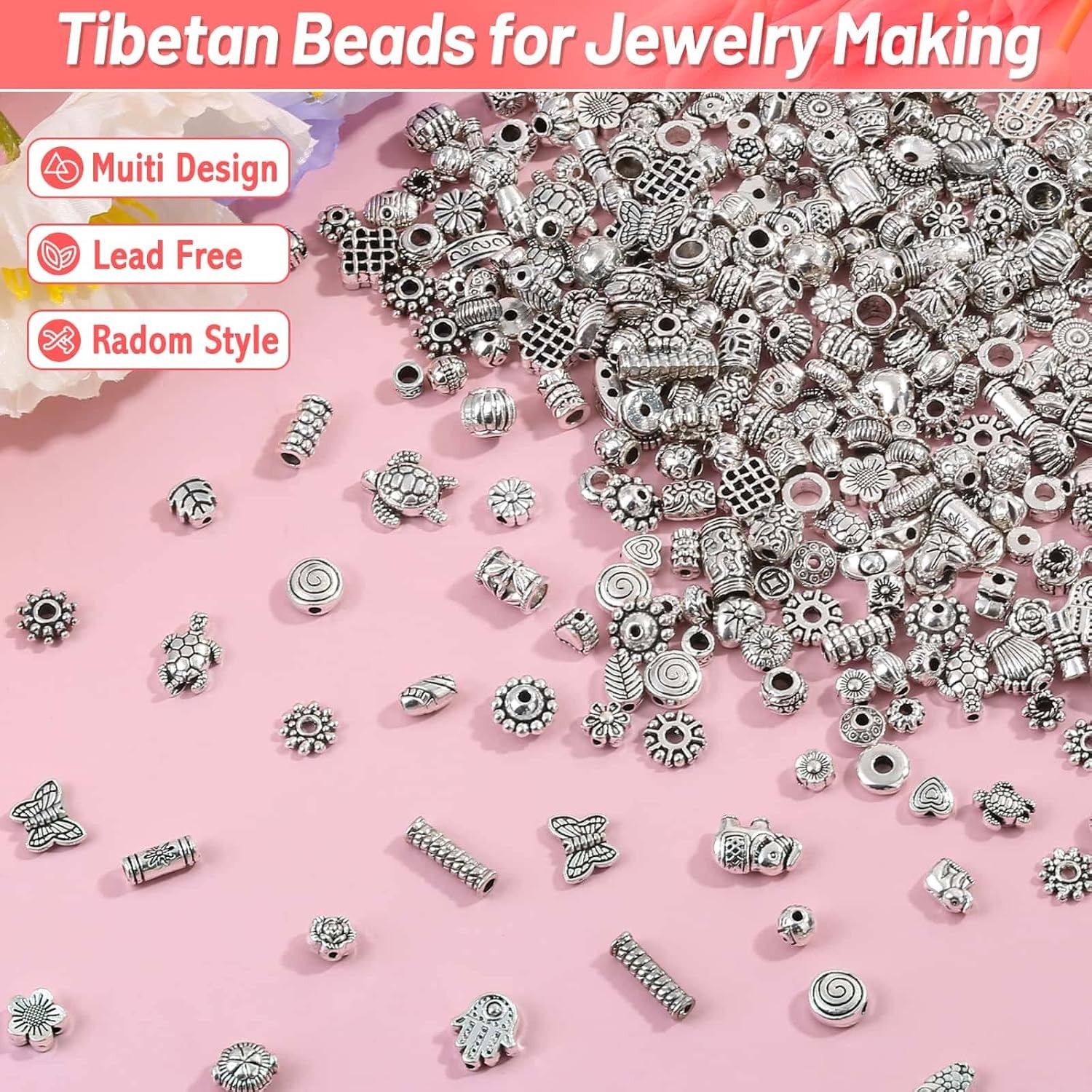 500 Pcs Bracelet Spacer Beads Silver Bulk Random Styles Loose Spacer Metal Charm