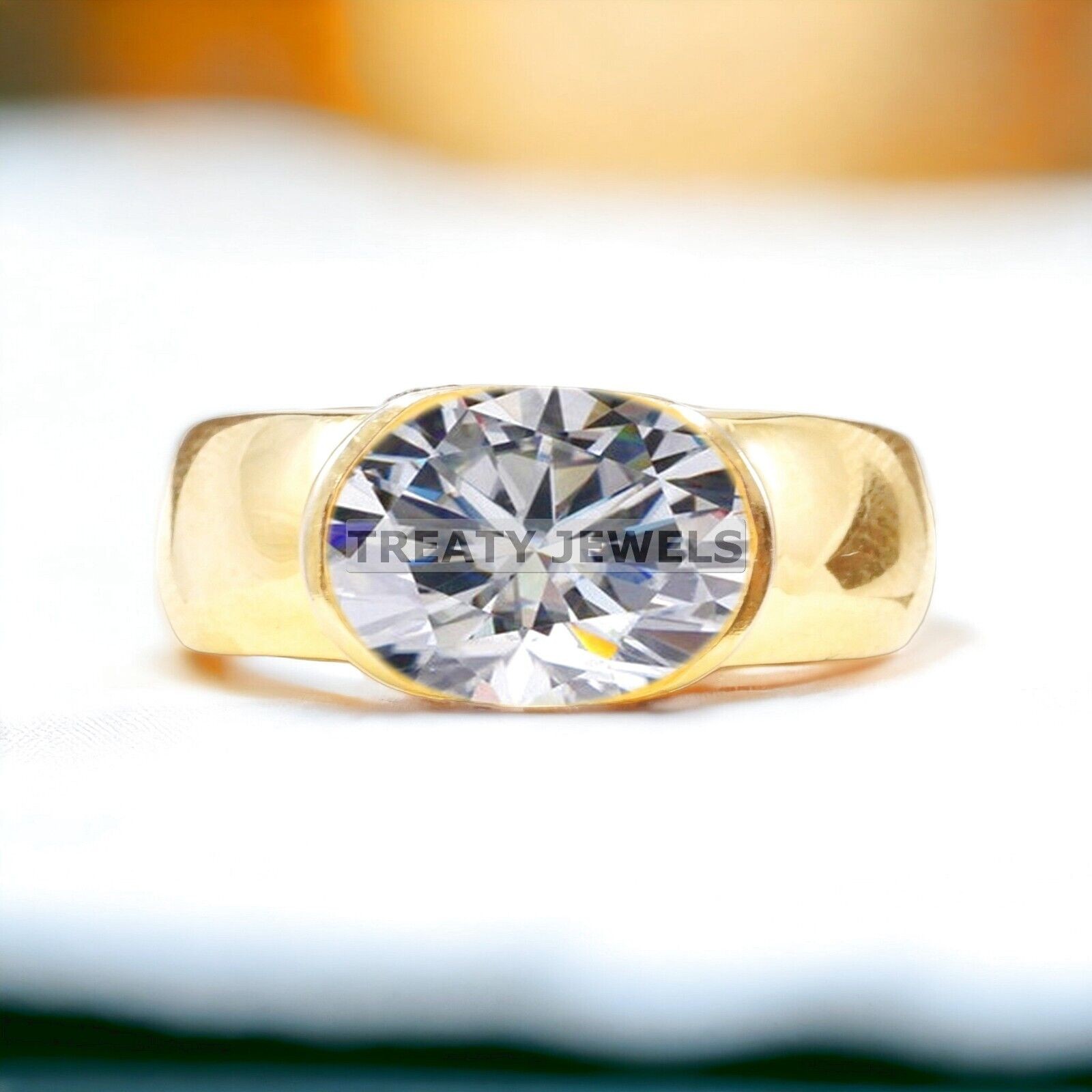 Moissanite Oval Cut With 14k Yellow Gold Ring For Men’s #A402 #