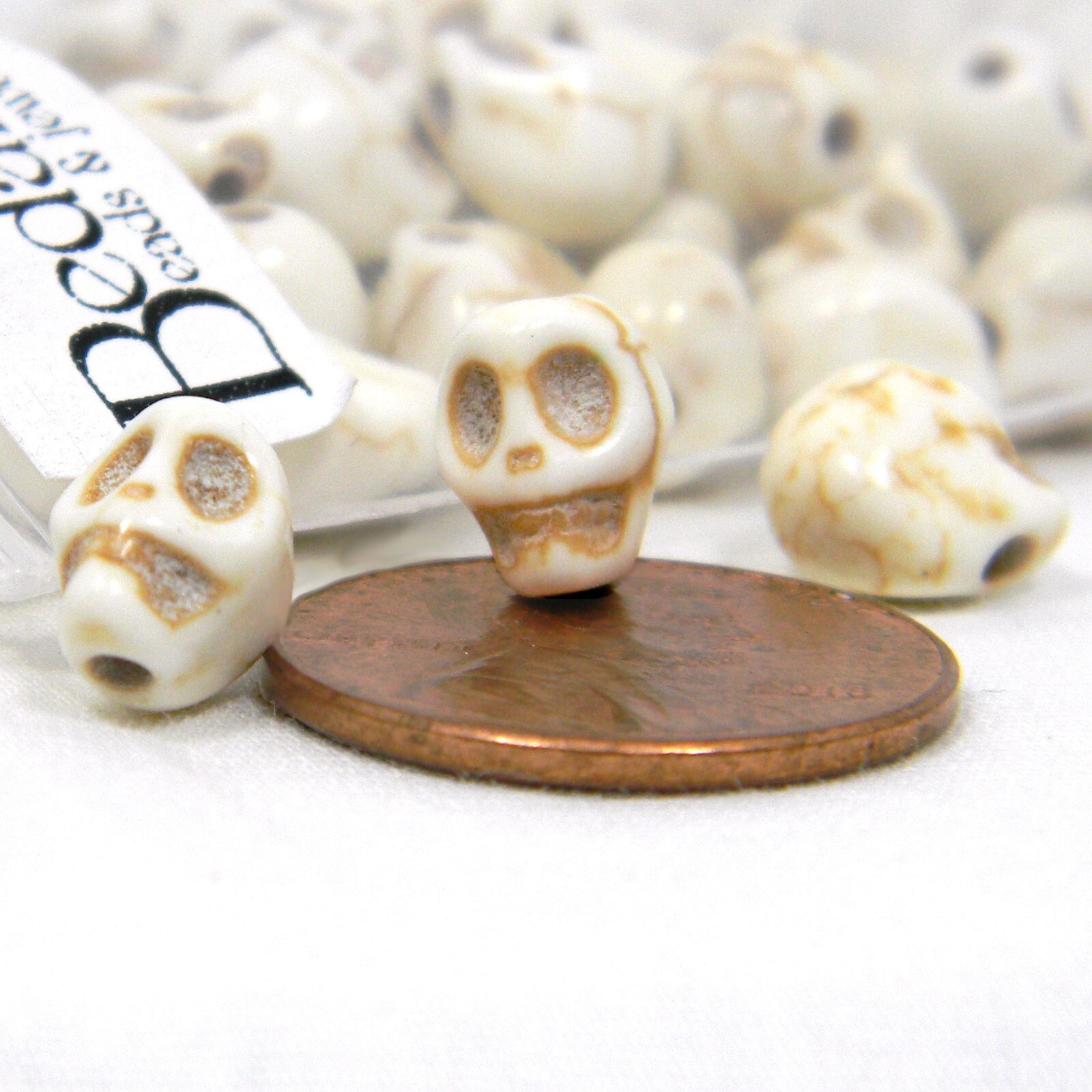 50 Small 8mm Imitation Bone Beige Brown Skeleton Skull Crackle Ivory Stone Beads