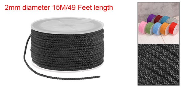 Nylon Beading Thread Cord 2mm Braided Nylon String 15M/49 Feet Black