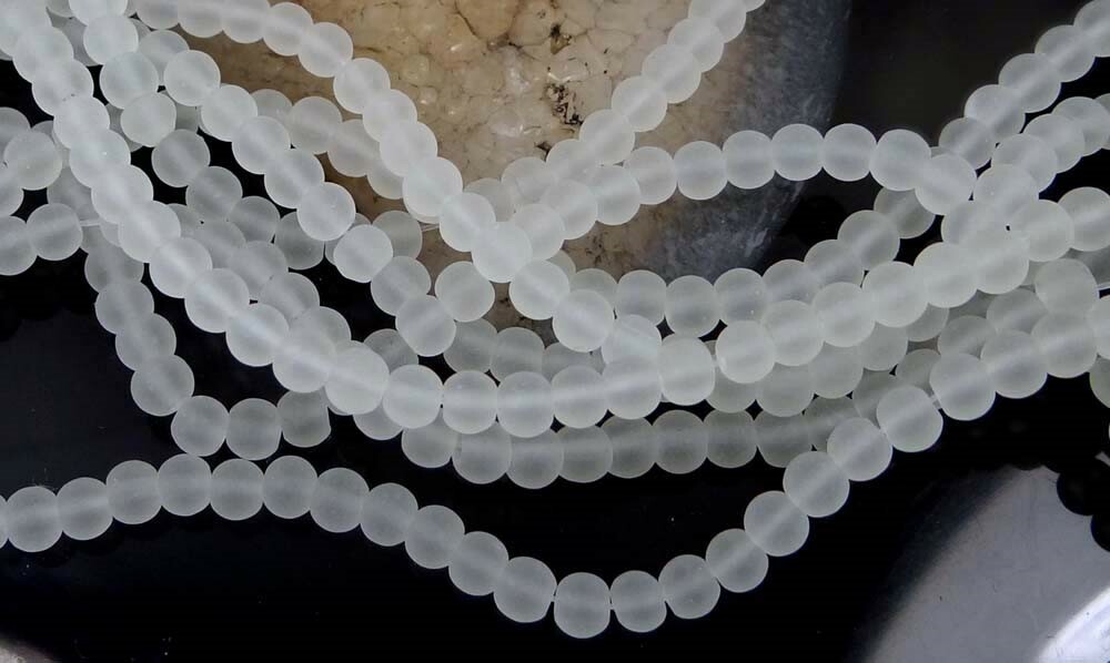 100 Czech Frosted Sea Glass Round Beads – Matte – Clear Crystal 4mm