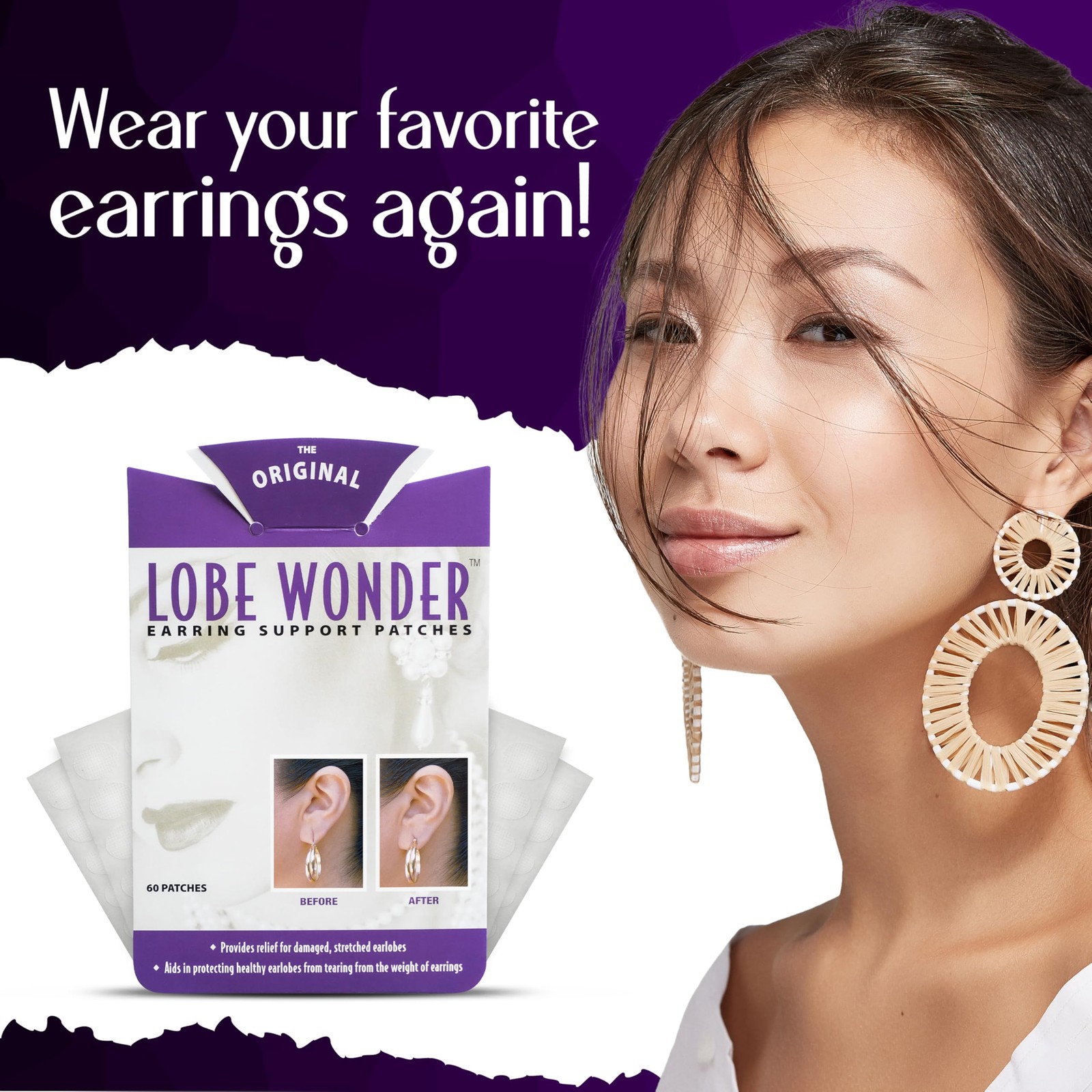 Lobe Wonder – The ORIGINAL Ear Support Patch 60 Count (Pack of 1), Clear