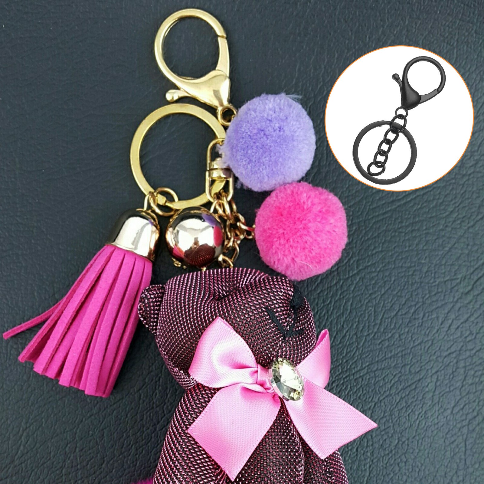 12Pcs Lobster Claw Clasp Keychain with Flat Split Keychain Ring Chain Black