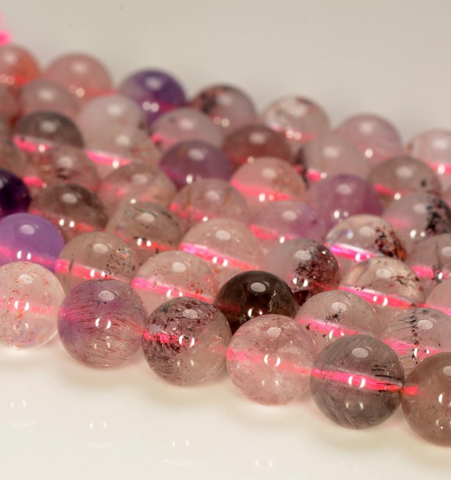 8-9MM MELODY QUARTZ CACOXENITE SUPER SEVEN GEMSTONE AA ROUND LOOSE BEADS 7″