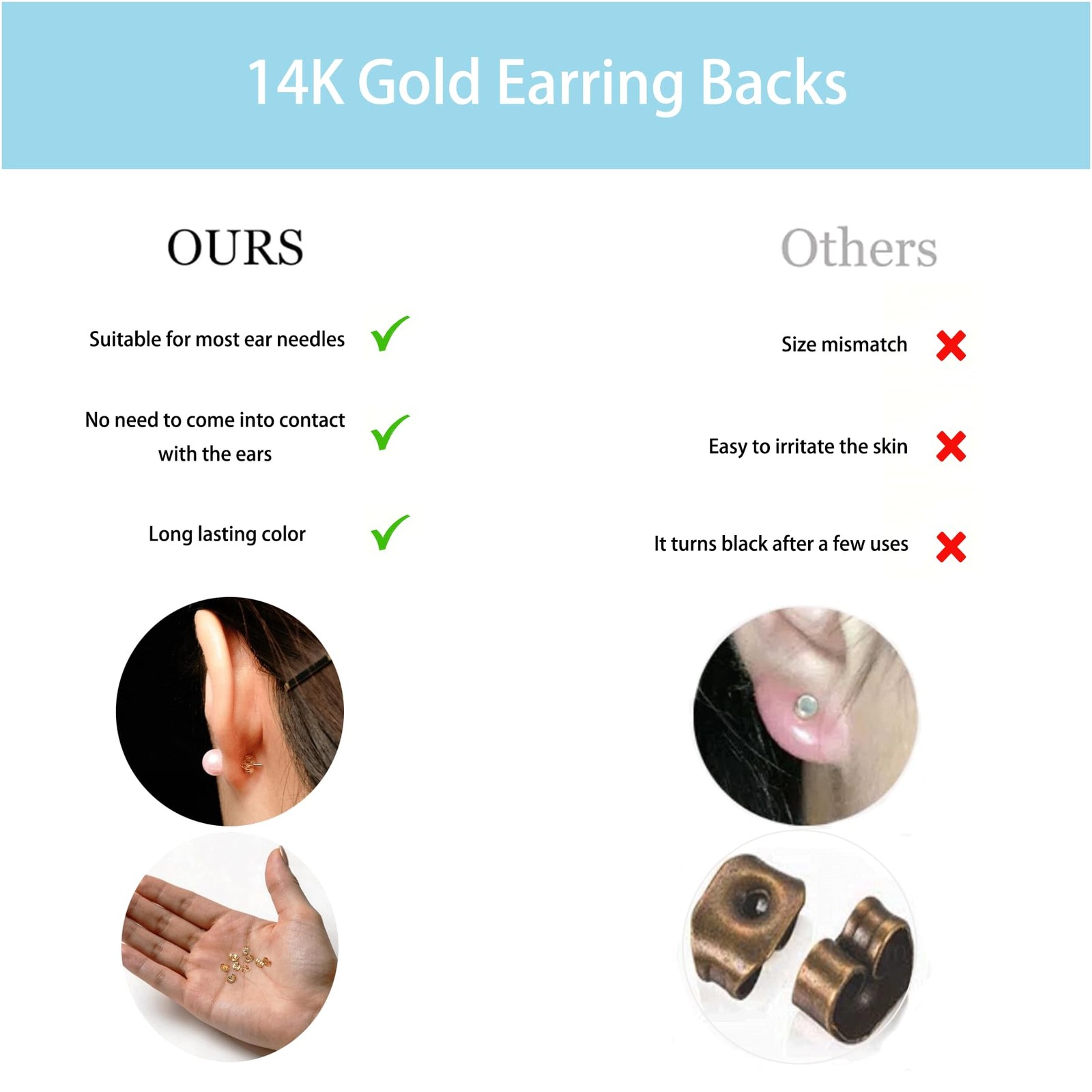 14K Gold Earring Backs for Stud Earrings – Yellow Locking (3 Pairs)