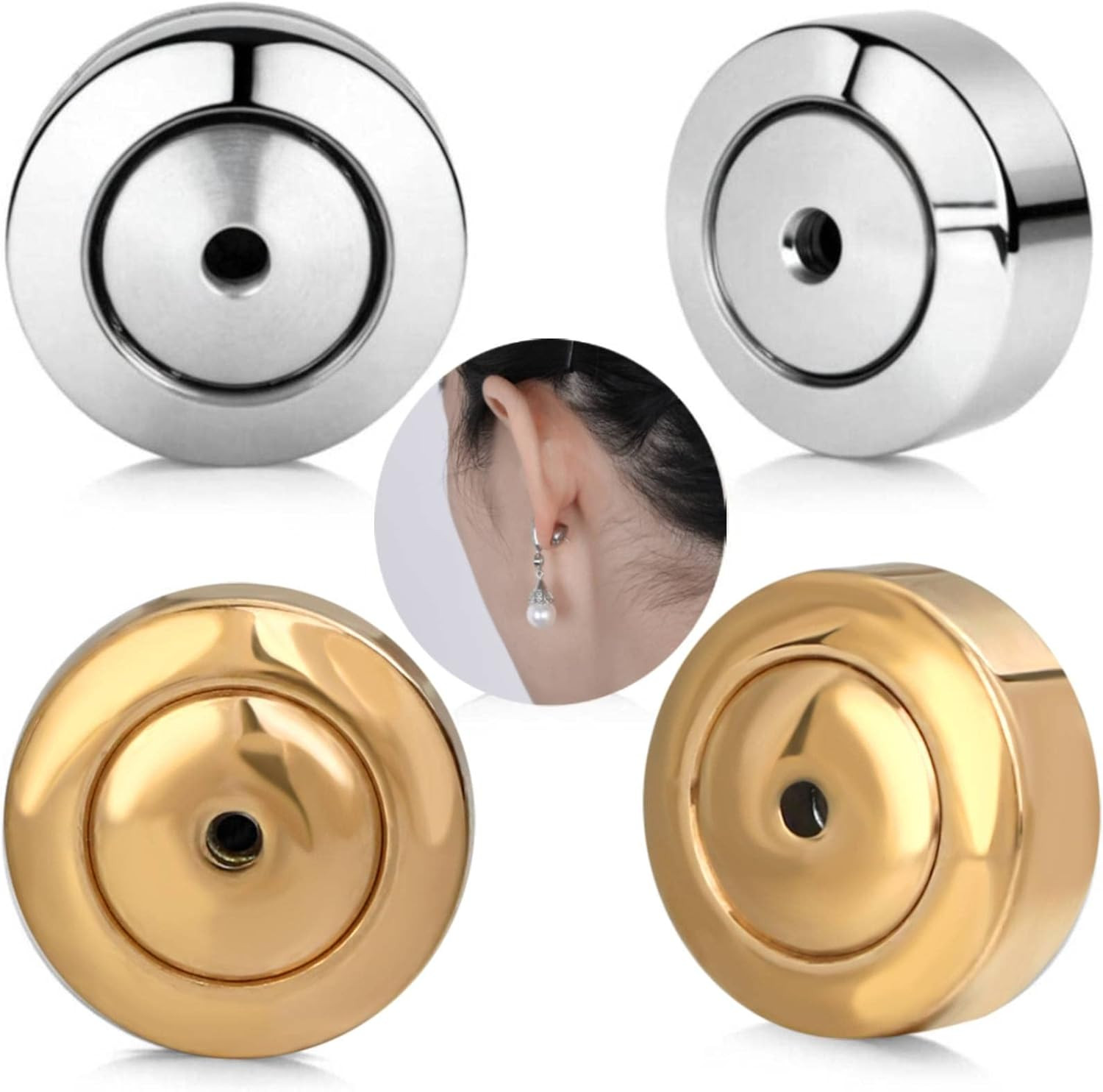 Earring Backs for Studs, 4PCS Large Heavy Earring Support Backs in Gold