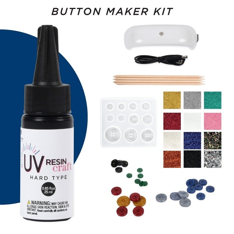UV Resin Button Maker Kit W/ Light DIY Custom Buttons Starter Set Multi Color US